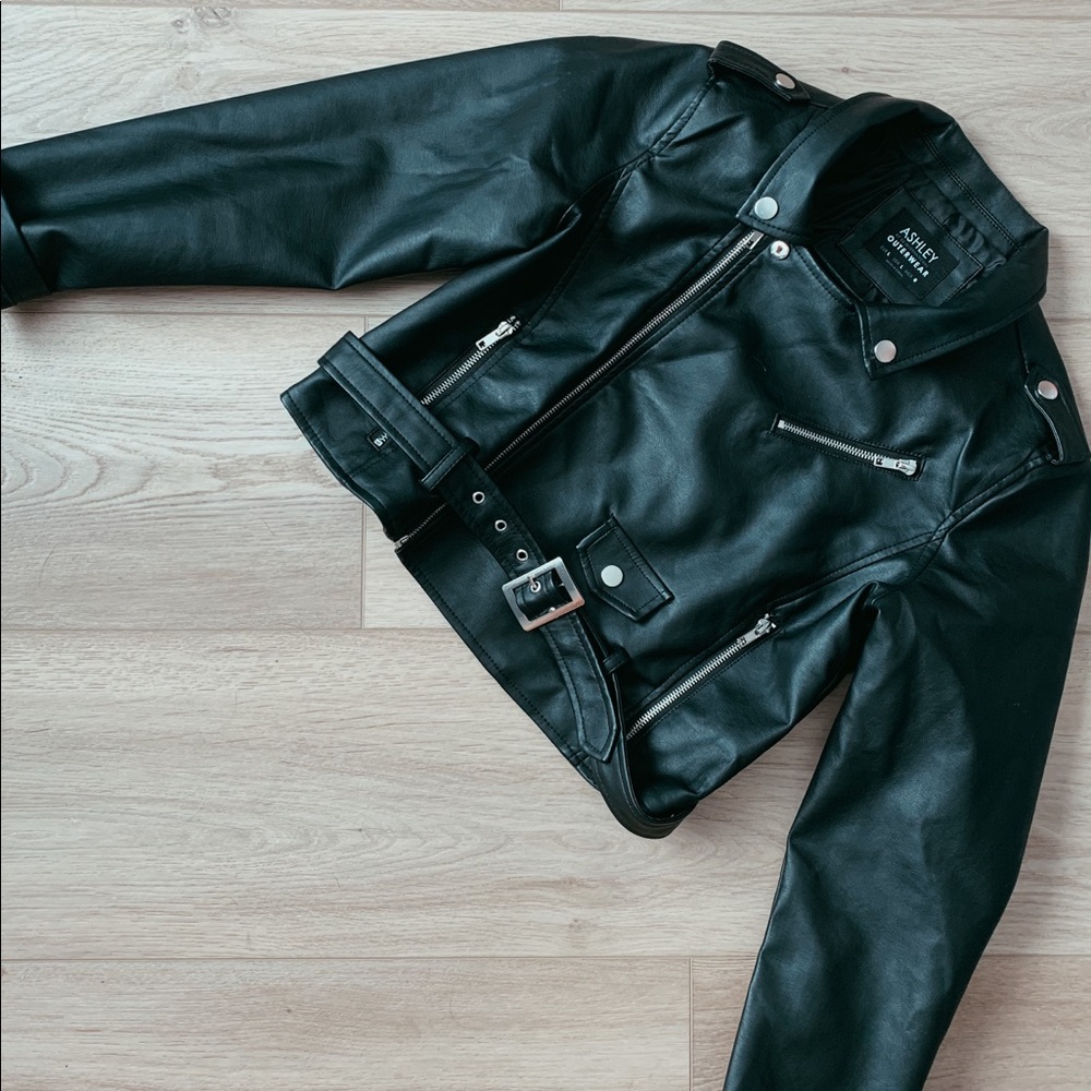 Womens Black Faux-leather Moto Jacket